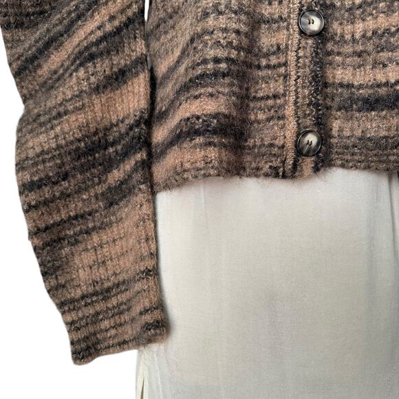 Naadam Space Dyed Stripe Puff Sleeve Baby Alpaca Cardigan, Size S, Brown - Picture 8 of 11
